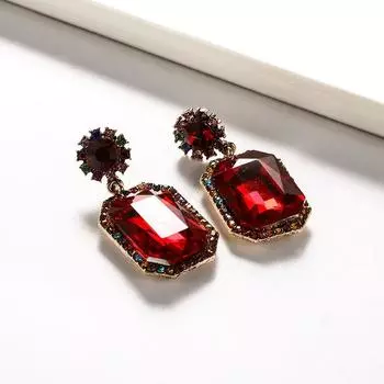 Винтажные серьги в европейском стиле с красочными стразами для женщин, модные популярные серьги с кристаллами, ювелирные изделия, подарок на день рождения красный