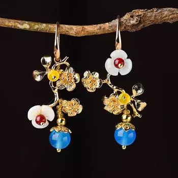 Винтажные серьги в форме сливы для женщин, этнические серьги-капли, асимметричные висячие серьги, ювелирные изделия