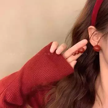 Винтажные серьги в гонконгском стиле с жемчугом и красной фасолью для женщин 4mm earrings красный