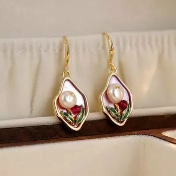 Винтажные серьги в стиле масляной живописи с цветочным узором, модные серьги с жемчугом и геометрическим узором для женщин, свадебные украшения, аксессуары амазонка
