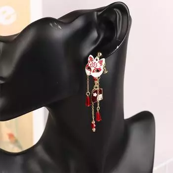 Винтажные серьги в виде маски лисы для женщин, мифологические животные, ювелирные изделия в форме веера, подвеска с кисточкой, подарочные зажимы для ушей