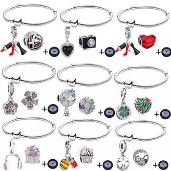 Винтажные серебряные браслеты со змеиной цепочкой, простые браслеты-подвески с губной помадой, браслет с хрустальным шаром на высоком каблуке для женщин, ювелирные изделия 20cm