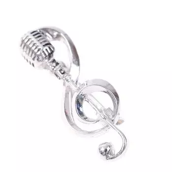 Винтажные серебряные броши с микрофоном для женщин и мужчин, брошь для нот, булавки, подарки One Size