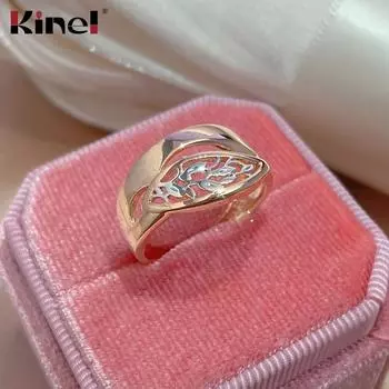 Винтажные серебряные обручальные кольца Kinel с цветочным узором, кольца из розового золота для женщин