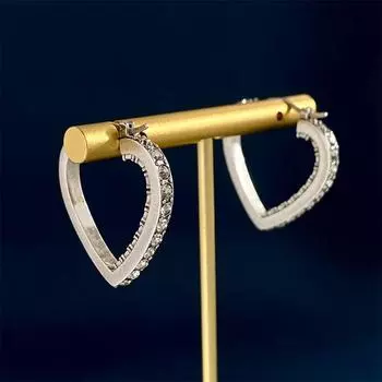 Винтажные серебряные полые серьги в форме сердца с бриллиантами, модные женские крутые серьги-гвоздики