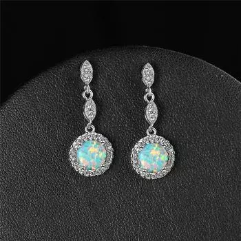 Винтажные серебряные серьги с круглым камнем для женщин, модные серьги с белым, синим, зеленым камнем, свадебные украшения серебряный/белый