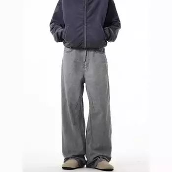 Винтажные серые широкие расклешенные мужские джинсы - ретро-повседневный крой весна/лето L серый