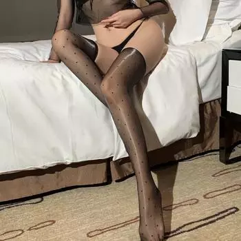 Винтажные сексуальные блестящие черные шелковые чулки в горошек, женские сексуальные гольфы до бедра Hardcover (80-70 kg)