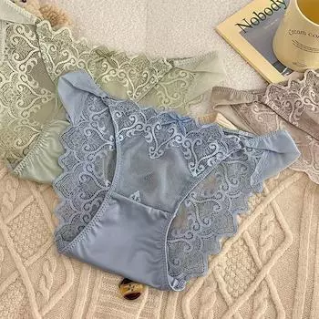 Винтажные сексуальные женские трусики с низкой посадкой, дышащие удобные трусы, кружевные трусики, женское однотонное нижнее белье One Size чёрный