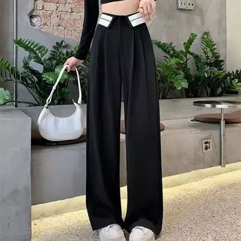 Винтажные широкие брюки для женщин. Прямые брюки в стиле ретро. M чёрный