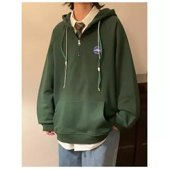 Винтажные школьные толстовки оверсайз для женщин и девочек, Harajuku, толстовка с капюшоном и длинными рукавами на молнии, весна-осень, повседневная M чёрный