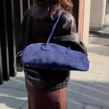 Винтажные синие сумки через плечо для женщин, замшевая поверхность, шикарная повседневная сумка-кошелек, женская сумка через плечо в стиле ретро, эстетичная