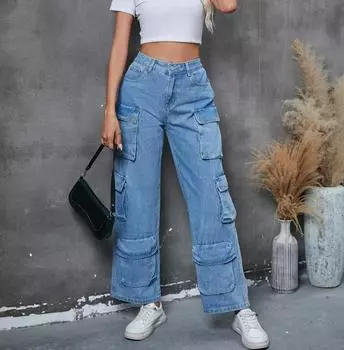 Винтажные синие свободные повседневные брюки-карго S синий