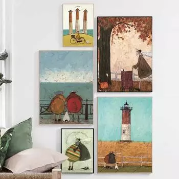 Винтажные скандинавские абстрактные пейзажи на холсте настенные картины мультяшные собаки постеры и принты фотографии детская спальня домашний декор 21x30cm No Framed