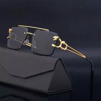 Винтажные солнцезащитные очки без оправы для мужчин и женщин, модные большие квадратные очки, новые солнцезащитные очки с двойным мостиком и градиентом UV400 golden серый