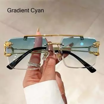 Винтажные солнцезащитные очки без оправы для мужчин и женщин, модные большие квадратные очки, новые солнцезащитные очки с двойным мостиком и градиентом UV400