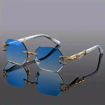 Винтажные солнцезащитные очки без оправы в полигональной металлической оправе с леопардовым узором, унисекс, для вечеринок на свежем воздухе, для путешествий, вождения, фото