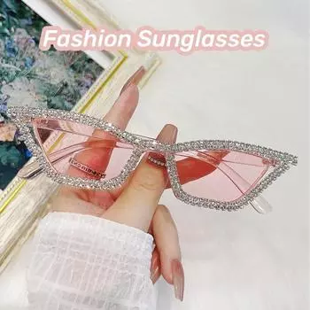 Винтажные солнцезащитные очки «кошачий глаз» с бриллиантами 2024 года, новинка в стильных женских солнцезащитных очках Ins, модные брендовые дизайнерские очки UV400 AS THE PICTURE