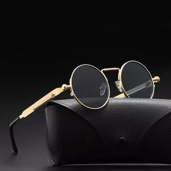 Винтажные солнцезащитные очки в стиле ретро-панк для мужчин и женщин, круглые солнцезащитные очки в металлической оправе в стиле ретро, модные очки UV400 красный/чёрный