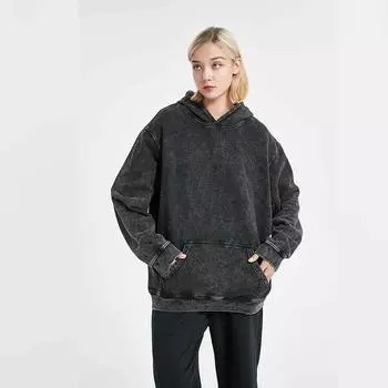 Винтажные стираные толстовки мужские и женские хлопковые ретро-толстовки с длинным рукавом в стиле Харадзюку, модные свободные пуловеры в стиле хип-хоп, уличная одежда XS чёрный