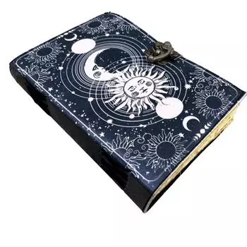 Винтажные страницы с краями Sun-Moon, кожаный журнал, кожаный блокнот, кожаный дневник с замком премиум-класса, лучший подарок на праздники 7 x 5 in чёрный