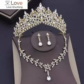 Винтажные стразы, хрустальная корона, ожерелье, серьги, комплекты свадебных украшений для женщин, свадебные диадемы, комплекты ювелирных изделий для невесты в Дубае