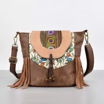 Винтажные сумки через плечо с бахромой для женщин, сумки-хобо с кисточками, большая сумка через плечо, сумка через плечо из искусственной кожи, женские вышитые лоскутные сумки через плечо темно-коричневого