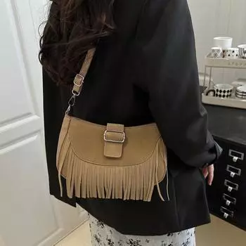 Винтажные сумки через плечо с кисточками для женщин, повседневная сумка через плечо с регулируемым ремешком и бахромой для повседневного использования/отдыха в отпуске 24x14x6cm