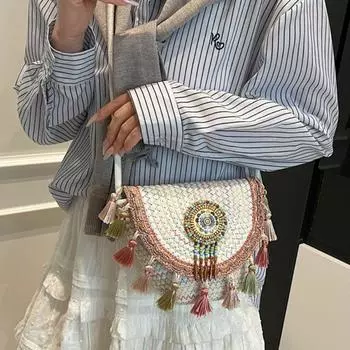 Винтажные сумки через плечо в этническом стиле, большая вместимость, сумка с кисточками в стиле бохо, шопинг розовый