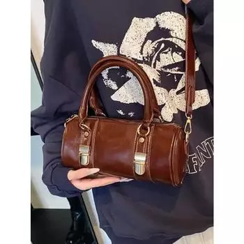 Винтажные сумки из масляной кожи в форме бочонка, женские сумки высокого класса с текстурой на молнии, женские сумки через плечо для поездок на работу