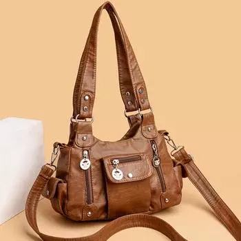 Винтажные сумки из мягкой кожи для женщин, однотонные сумки на плечо для женщин, роскошные дизайнерские сумки-мессенджеры большой вместимости