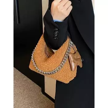 Винтажные сумки из мягкой овечьей шерсти для женщин, новые модные сумки через плечо в виде полумесяца, женские повседневные маленькие сумки