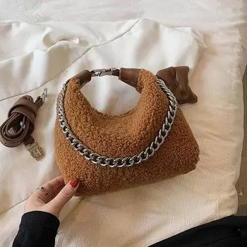 Винтажные сумки из мягкой овечьей шерсти для женщин, новые модные сумки через плечо в виде полумесяца, женские повседневные маленькие сумки