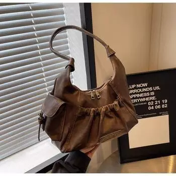 Винтажные сумки на плечо Coffee, женские ретро-сумки из искусственной кожи, повседневные сумки, женские модные карманные шикарные сумки-хобо