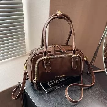 Винтажные сумки с верхней ручкой для женщин, зимние новые дизайнерские сумки, роскошная ретро-сумка через плечо, мини-сумки для боулинга 24x15x9cm коричневый