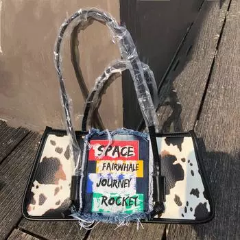 Винтажные сумки женские весенние коровьи принты большой емкости сумки женские High Street подмышечные сумки через плечо