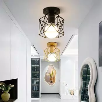 Винтажные светодиодные потолочные светильники E27 для прохода на балконе, внутренние светодиодные ретро-светильники, люстры, освещение для спальни, AC85-265V, черный No with Bulb