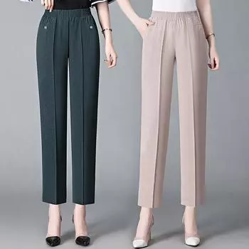 Винтажные свободные прямые брюки весна-лето тонкие женские уличные офисные женские повседневные эластичные укороченные брюки с высокой талией XXXXXL чёрный