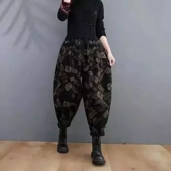 Винтажные свободные женские джинсовые брюки с буквенным принтом, шаровары с высокой талией, женские повседневные уличные джинсовые брюки для женщин S чёрный