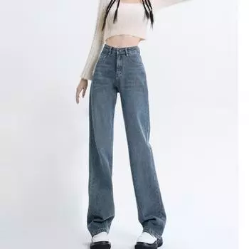 Винтажные свободные женские джинсы, новые прямые широкие джинсовые брюки с высокой талией, модные женские элегантные повседневные длинные брюки, женские брюки 213 S синий
