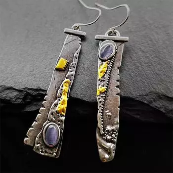 Винтажные тайские серебряные серьги с серпом и пилообразным дизайном, женские серьги с фиолетовым аметистом, ювелирные изделия