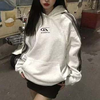 Винтажные толстовки большого размера, женские толстовки с капюшоном в стиле хип-хоп Cyber Y2k Kpop, серый пуловер в стиле Харадзюку, уличная одежда Baddie M серый
