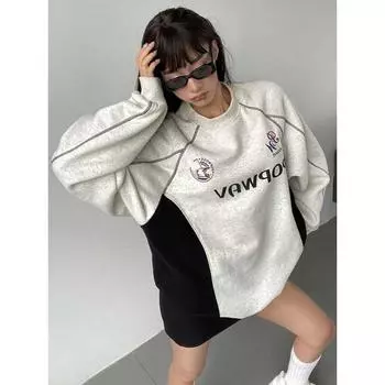Винтажные толстовки с буквенным принтом для женщин Y2k, свободные графические пуловеры, женские толстовки в стиле хип-хоп, корейская уличная одежда S серый