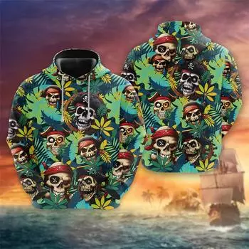 Винтажные толстовки с рисунком черепа пирата Повседневная молодежная уличная одежда Панк-толстовки с рисунком орла Гавайи Попугай Птица Лодка Топы Y2k S