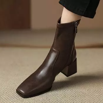 Винтажные туфли Krazing Pot Microfiber Осень-зима, большие размеры, современные ботинки на среднем каблуке, квадратный носок, сохраняющий тепло, размер 43, ботильоны 34 чёрный