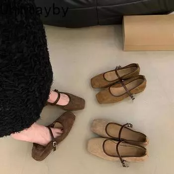 Винтажные туфли-лодочки на низком каблуке для женщин с квадратным носком, модные новые весенне-осенние туфли для вечернего платья Мэри Джейн 35 верблюд