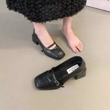 Винтажные туфли-лодочки во французском стиле для женщин, весна и осень, черные кожаные туфли Мэри Джейн 39 чёрный