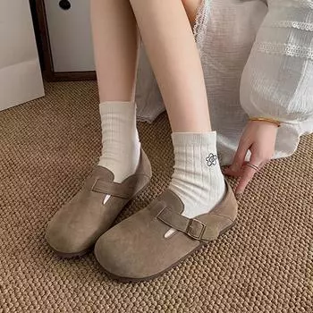 Винтажные туфли Lucyever на плоской подошве Birken, женская обувь 2025 года, весенние туфли из искусственной замши на плоской подошве, женские удобные нескользящие повседневные туфли 35 верблюд