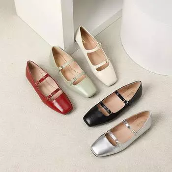 Винтажные туфли Мэри Джейн на плоской подошве для женщин, повседневная нарядная обувь, удобные балетки с квадратным носком и двумя ремешками, женская обувь для офиса и работы из искусственной кожи 35 чёрный