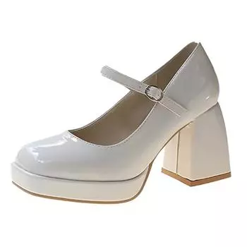 Винтажные туфли Мэри Джейн на высоком каблуке для женщин, лакированные туфли на платформе, женские черные туфли в стиле Лолиты с квадратным носком и толстым каблуком 35